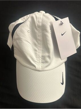 Nike White and Black Swoosh Performance Cap
